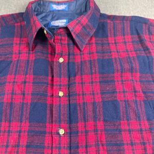 Pendleton Mens XXL Wool Flannel Shirt Red Navy Blue Plaid Lined Button Down